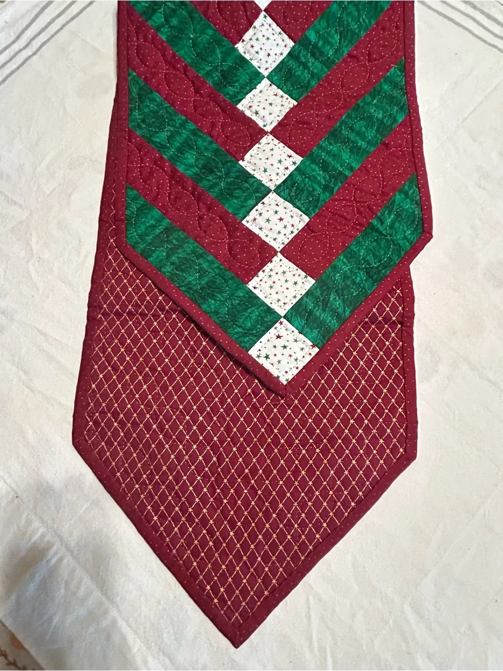 Handmade Quilted Christmas Star Table Runner Aprox Size 46”x 12.5”
